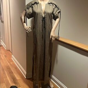 Brown Maxi Dress with Black Lace Details